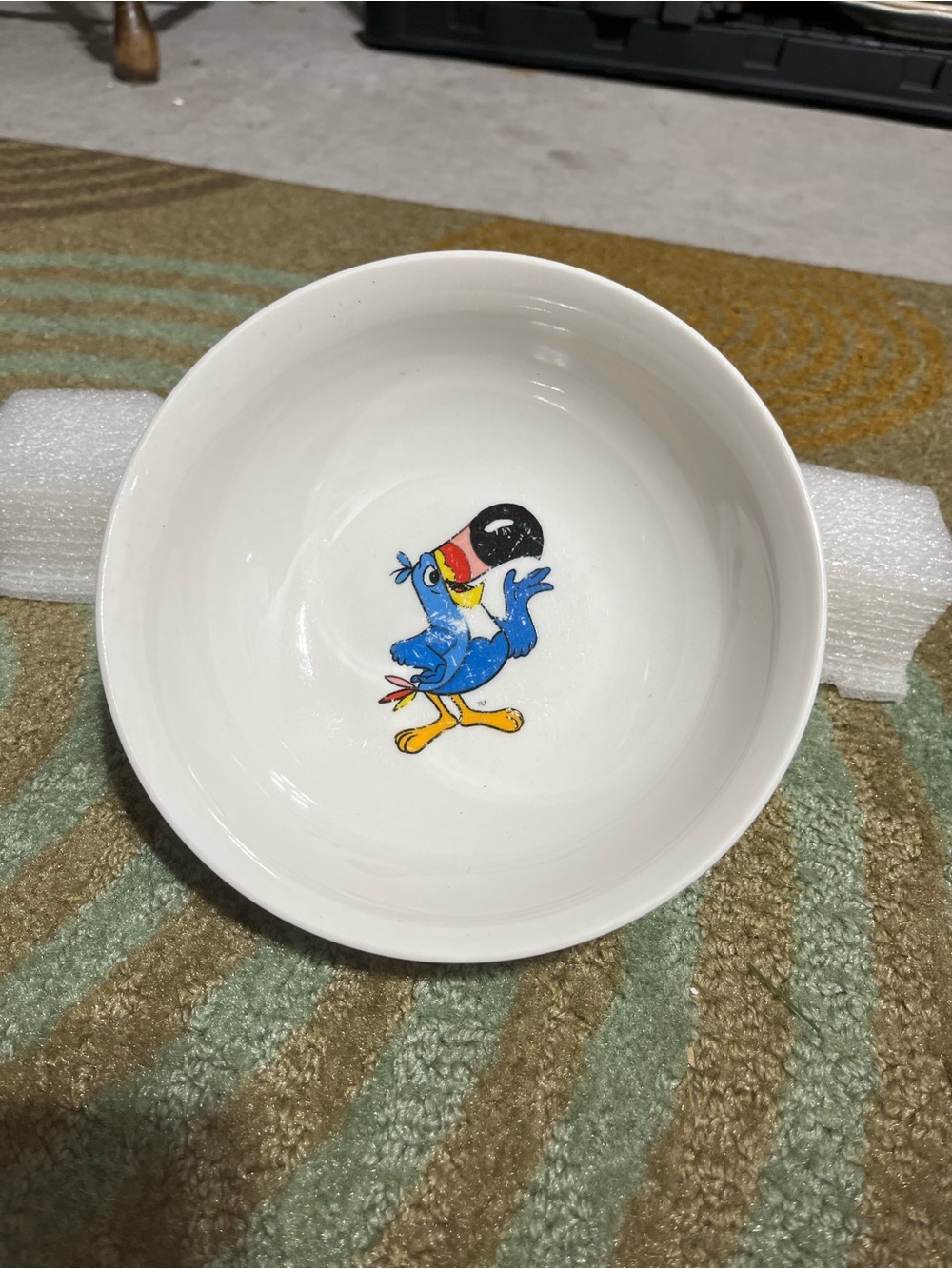 White Ceramic Bowl with Colorful Toucan Illustration